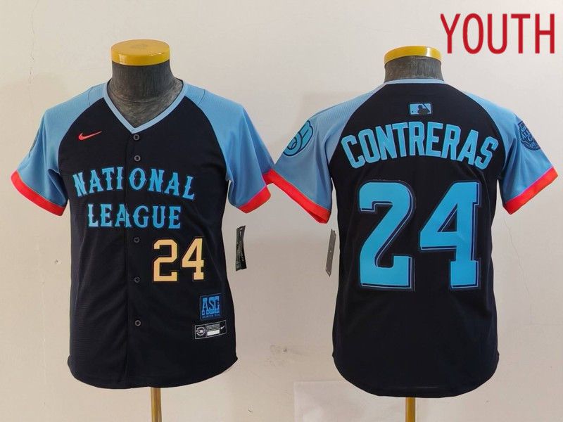 Youth Milwaukee Brewers #24 Contreras Blue All star 2024 Nike MLB Jersey style 2